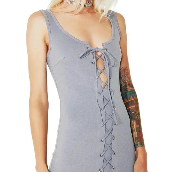 Gray Bodycon Lace-Up Dress - Picture 2 of 5